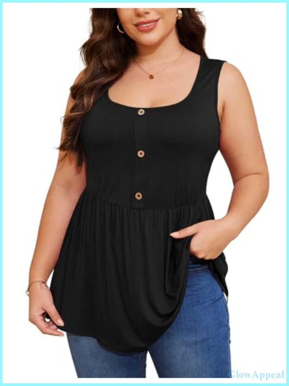 Plus Size Peplum Sleeveless Tank Top Square Neck Empire Waist Flowy Blouse